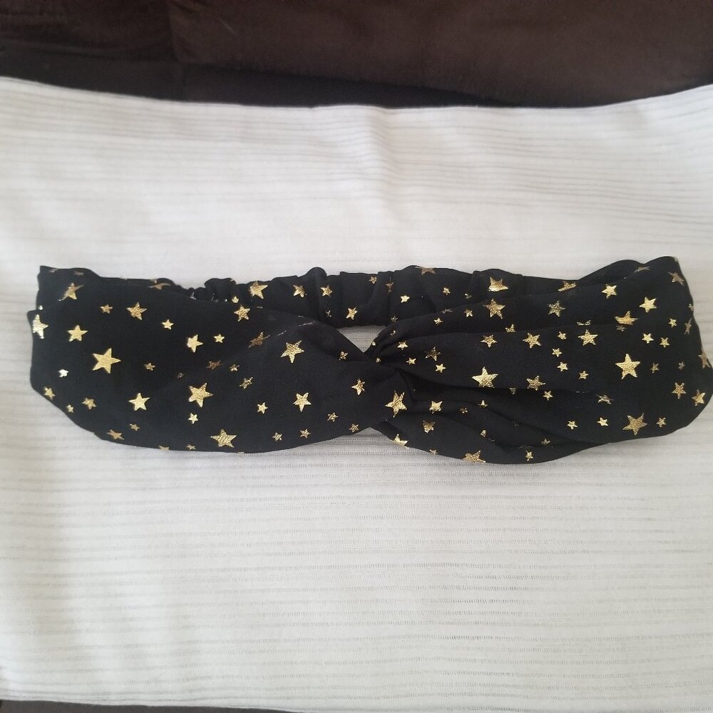 Black and Gold Star Headband Twist Knot Front Chiffon